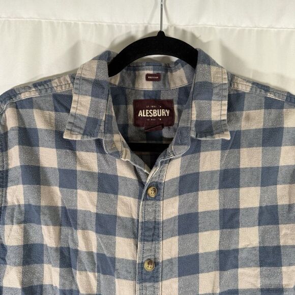 Alesbury Flannel Shirt Mens Medium Blue White Plaid Button Up Long Sleeve Cotton - Picture 6 of 11
